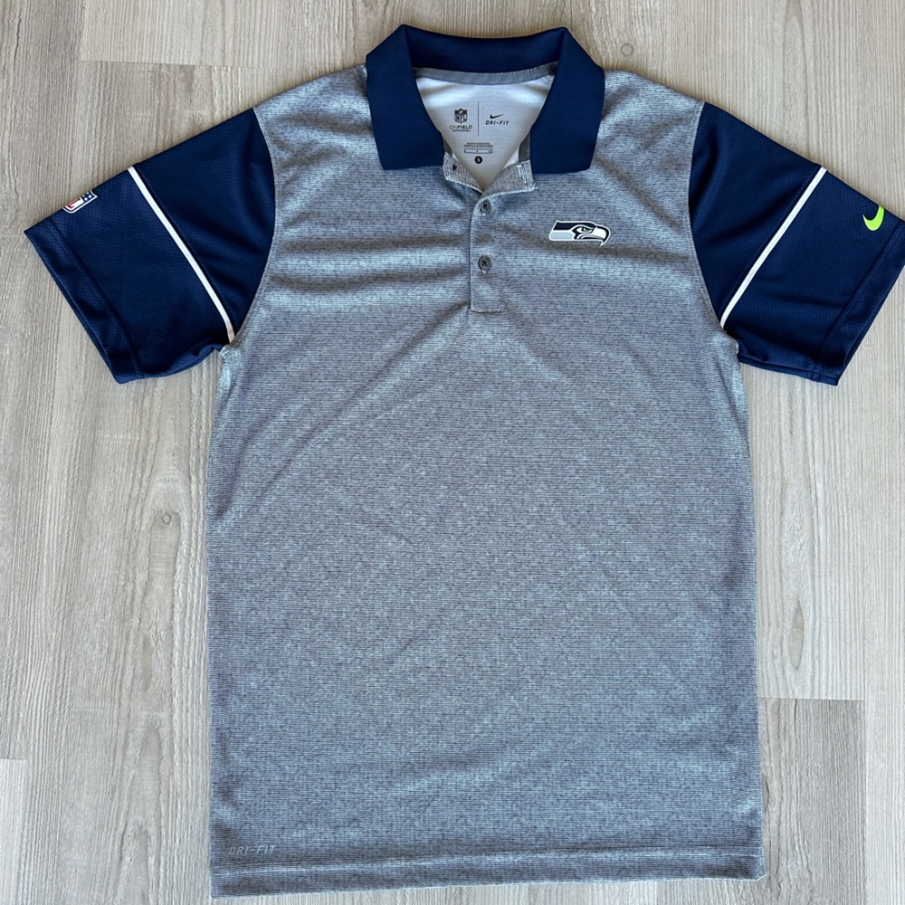 NFL Seattle Seahawks Dri-Fit Polo - Nike OnField Shirt Gray Blue Small S